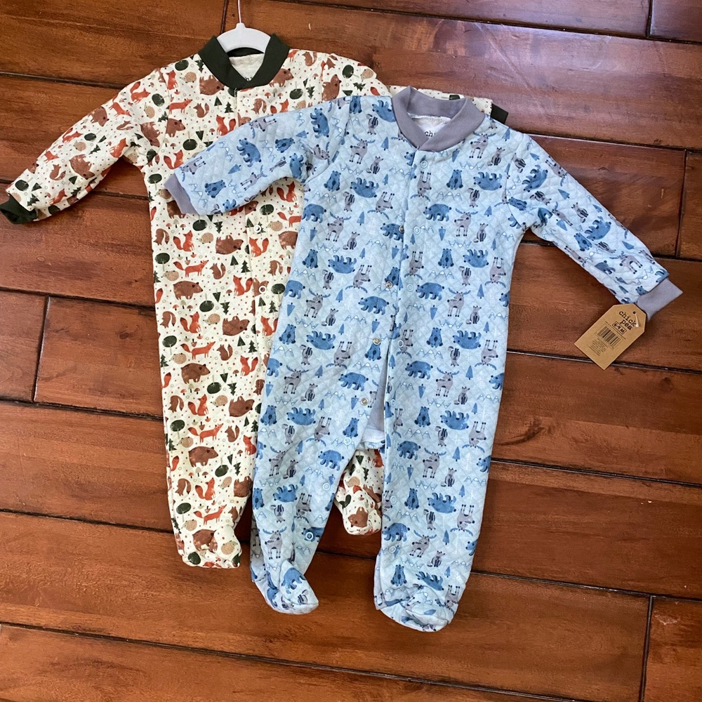 Set of 2 6-9 month Chick Pea Woodland/Winter  Quilted Sleepers NEW